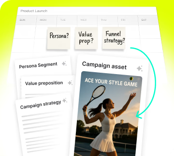 Product launch planning canvas with campaign assets